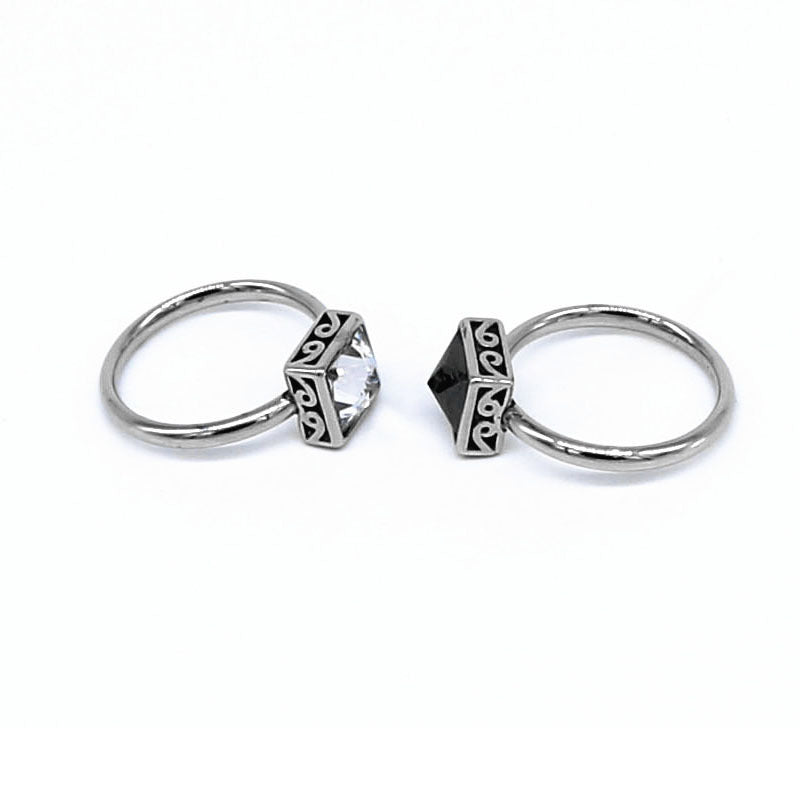 Unisex Titanium Steel Ring Geometric Design Diamond Accent Retro Personalized Finger Ring Durable Gift Diamond