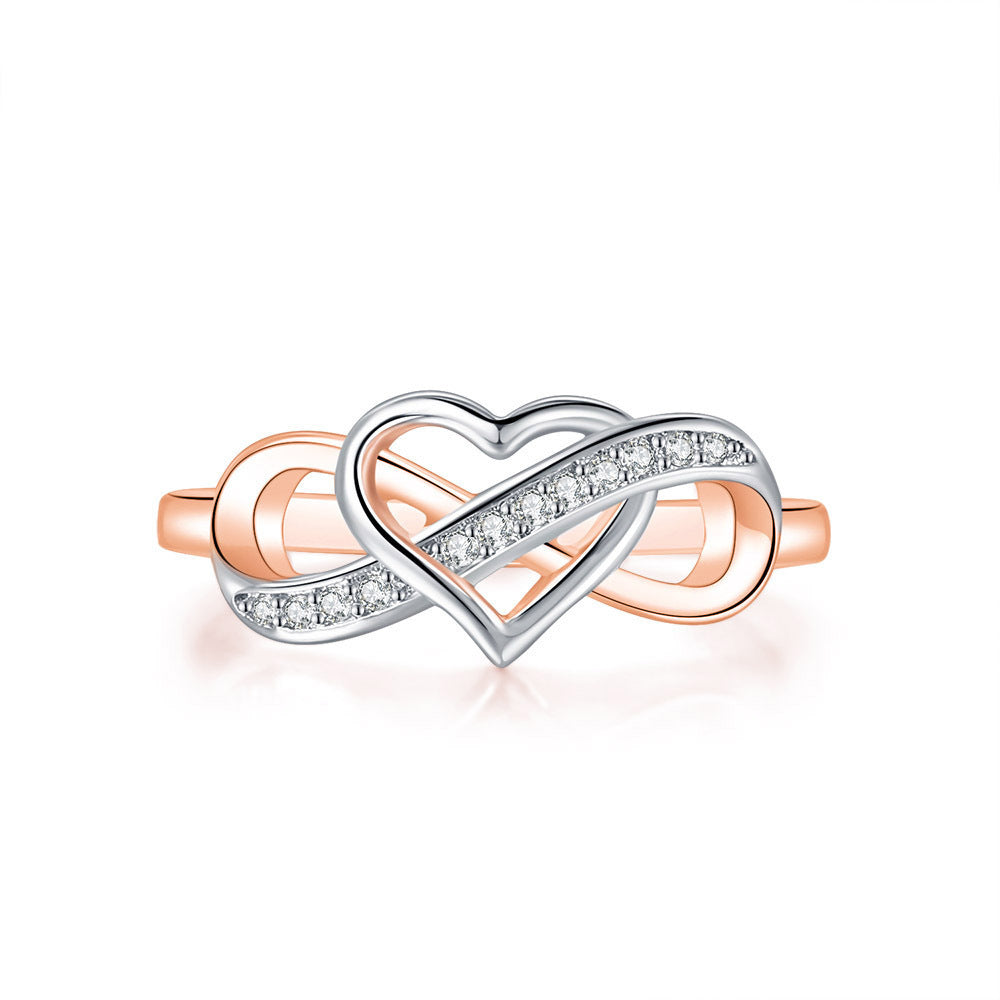 Electroplated Copper Ring Inlay Hollow Heart Shape Infinity Design Jewelry Gift For Her Elegant Stylish Jewelry