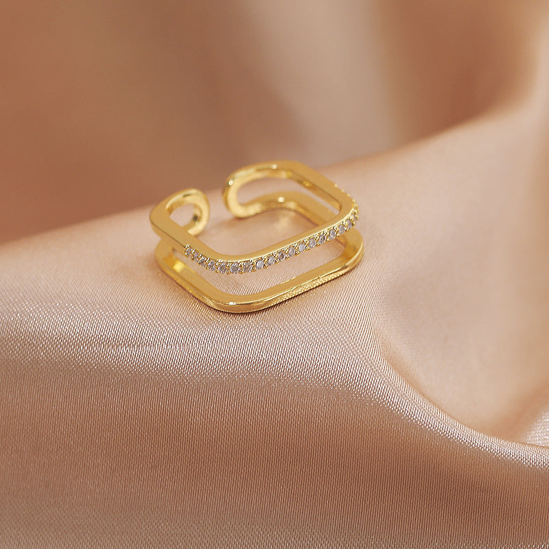 Womens Emerald Ring Geometric Retro Design Luxury Adjustable Copper Alloy Plated Jewelry Inlaid Artificial Stones