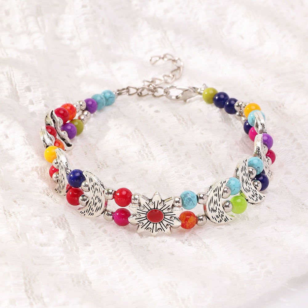 Womens Ethnic Bracelet Vintage Alloy Bangle With Butterfly Charm Plus Plum Blossom Charm Moon Charm Water Drop