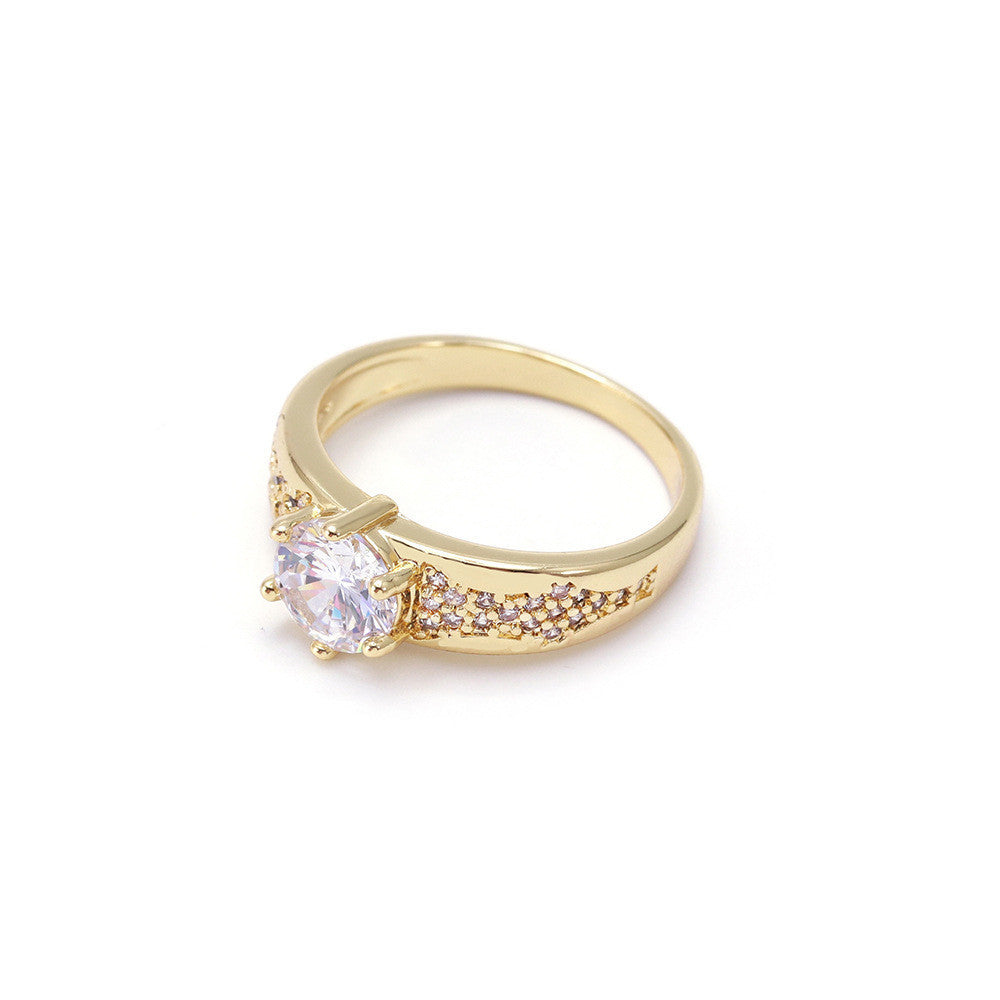 Gold Zircon Ring Copper European American Style Geometric Fashion Jewelry For Women With Zircon Accents Shines