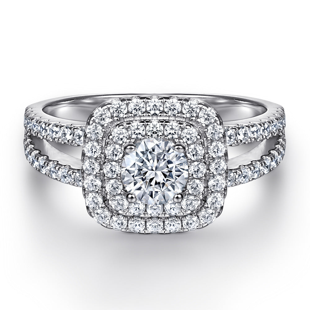 Platinum Plated Silver Ring With Simulated Diamond Accents And 94 Sparkling Stones Inlaid Polished Design Tarnish