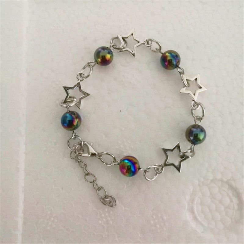 Womens Five Pointed Star Pearl Bracelet With Alloy Pendant And Acrylic Pearl Chain Natural Flower Design Style