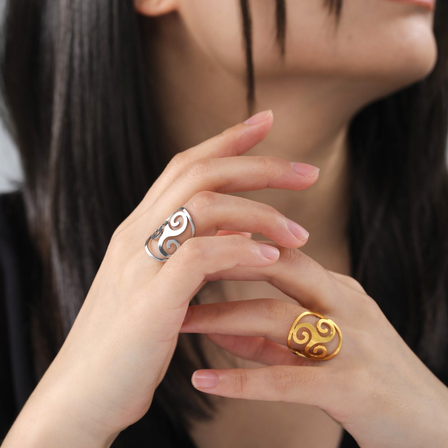 Stainless Steel Adjustable Ring For Women Hollow Pattern