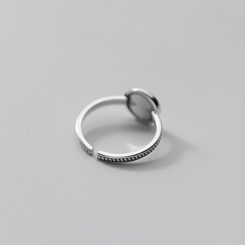 Sterling Silver Smiley Face Ring Open Geometric Design