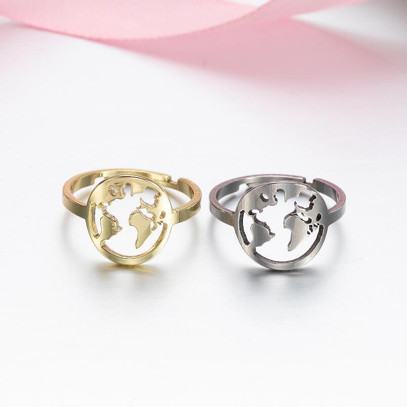 Stainless Steel Adjustable Ring Hollow Geometric Flower Design With Fruit Motif For Women Fashion Jewelry European Style