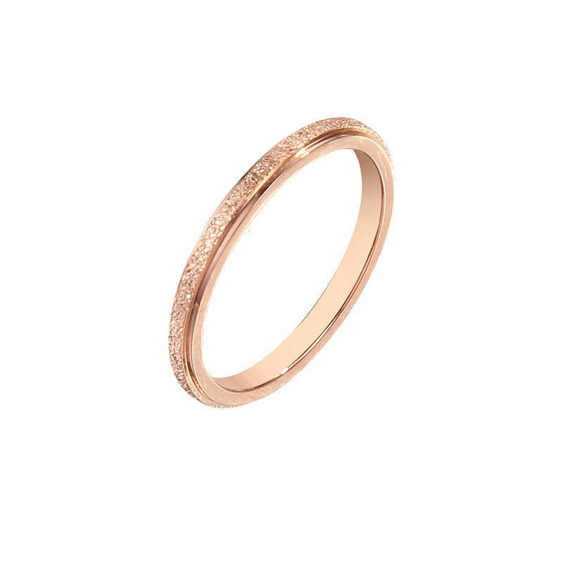 Women Titanium Steel Ring 2mm Frosted Geometric Couple Ring Korean Style Rose Gold Silver For Him Or Her Wedding