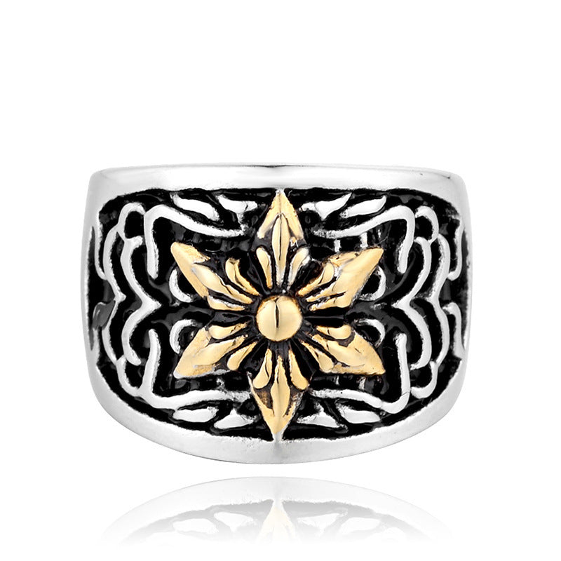 Mens Titanium Steel Cross Flower Ring Rock Fashion Polished Durable High Quality Jewelry Accessories Wear Gift