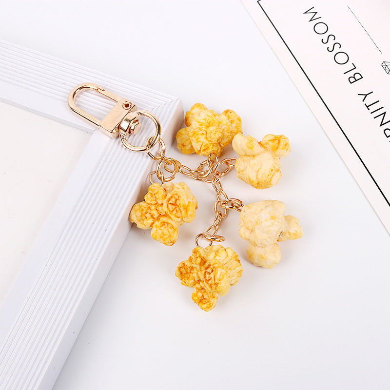 Resin Popcorn Keychain Cute Simulation Food Keyring For Phone Bag And Keys Yellow Cute Accessory Decor Pro Kit