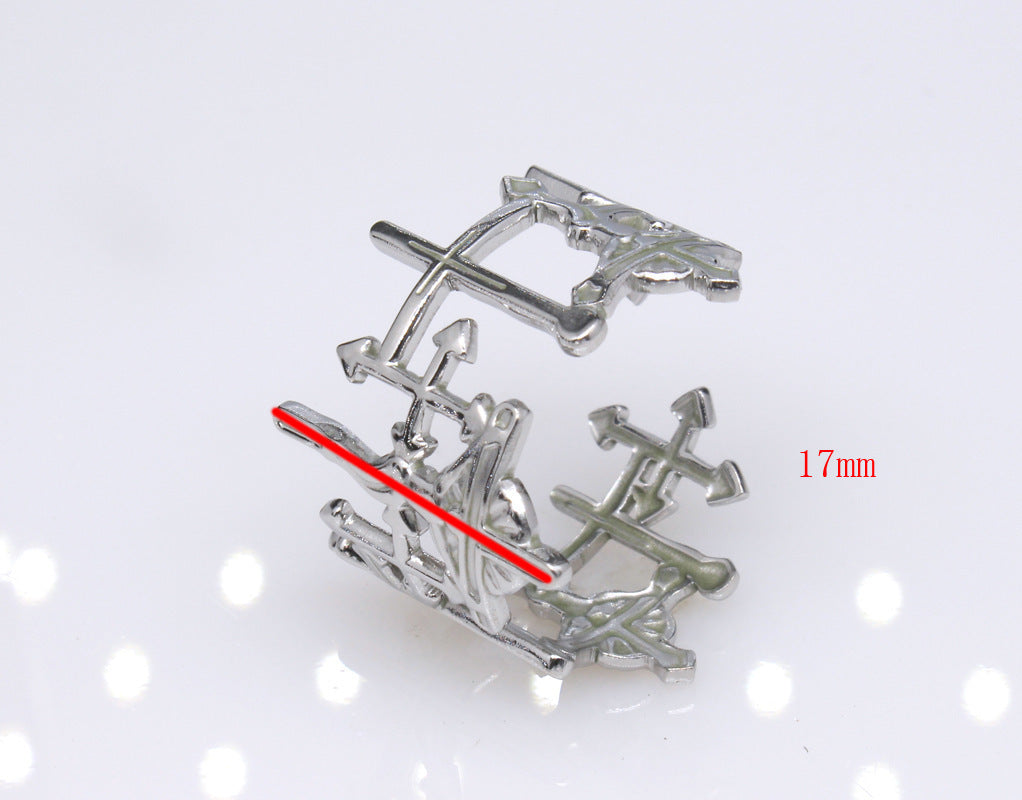 Geometrical Titanium Steel Adjustable Ring Electroplated Metal Jewelry Cross Love Redemption for Women Fashion