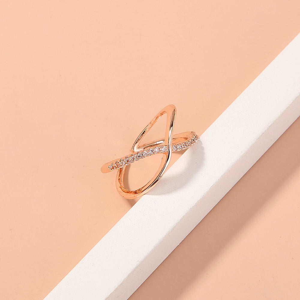 Zircon Cross Brass Ring Adjustable Copper Plated Europe America Style Fine Jewelry Everyday Wear For Any Style