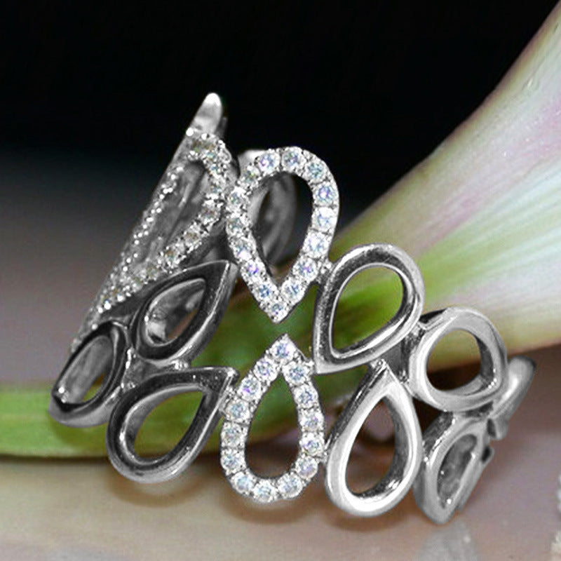 Personalized Drop Shaped Hollow Micro Setting Ring With Zircon Inlay Copper Gold Plated Size 6 7 8 9 10 Deluxe