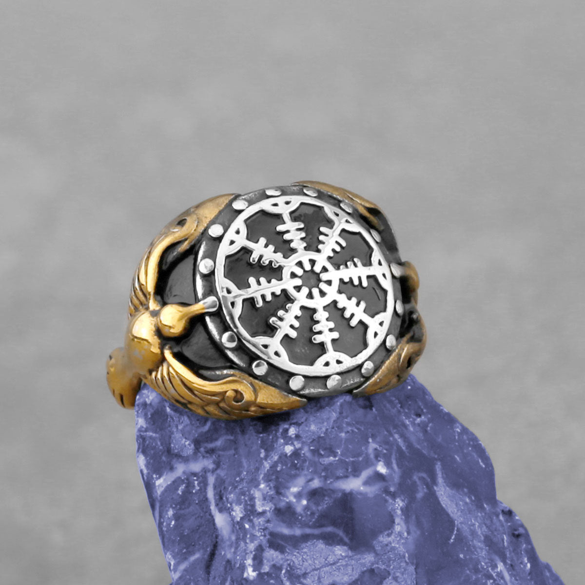 Mens Stainless Steel Compass Rune Ring Electroplated Durable Fashion Jewelry For Daily Wear Durable Everyday Accessory