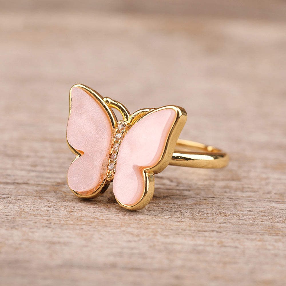 Rotatable Butterfly Ring with Enamel and Natural Stone Gift