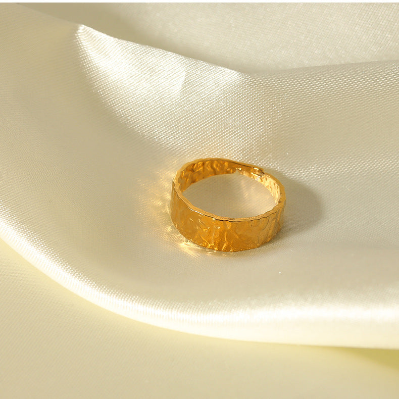 Women's Gold Plated Ring Retro Adjustable Opening Ring Personality Stainless Steel Ring Fashion Jewelry Round Ring for Her