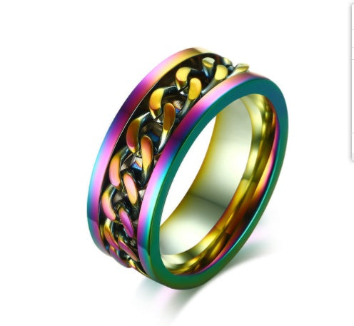 Mens Titanium Steel Chain Ring Geometric Ring Individually Packed Ideal For Birthday Holiday Or Business Gifts