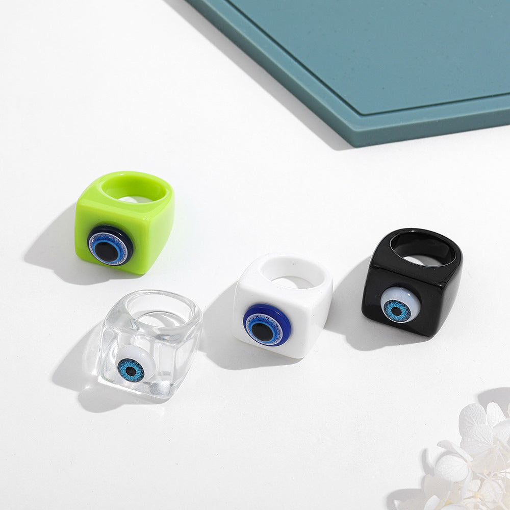 Women Resin Eyeball Ring Adjustable Trendy Fashion Jewelry Modern Geometric Design Statement Accessories Color
