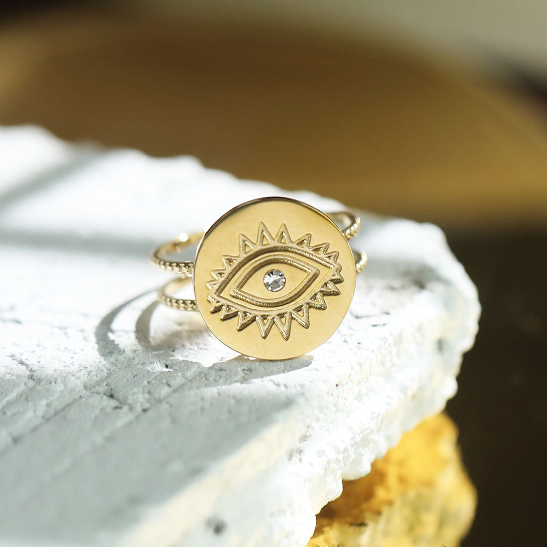 Womens Demon Eye Ring 18K Gold Plated Stainless Steel Eye Design Jewelry Statement Piece For Women Ultra Shine