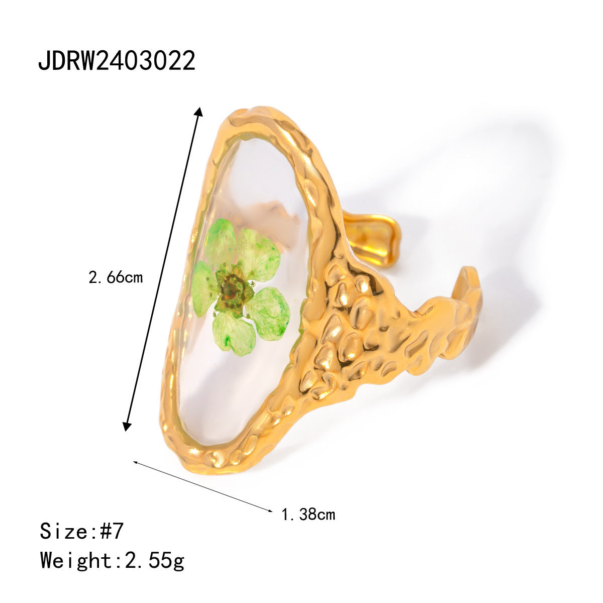 Stainless Steel Round Ring With Orange Preserved Flower Petals Electroplated Jewelry For Women For Daily Wear X