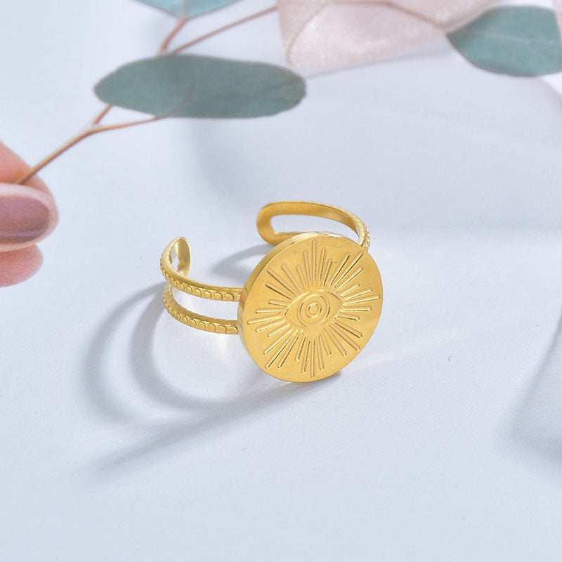 Titanium Steel Corroded Eye Pattern Ring With Fortune Eye Design For Stylish Outfits Everyday With Casual Glow