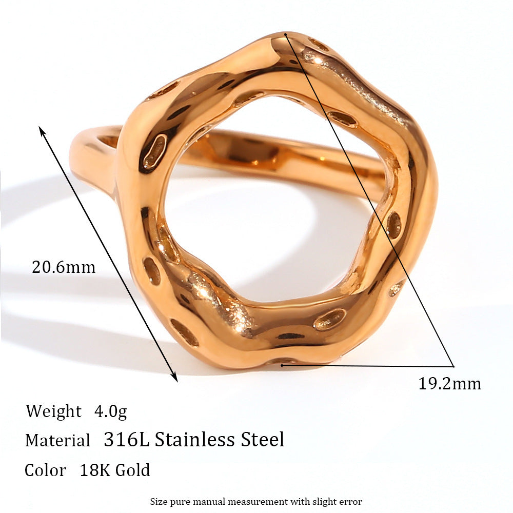 Womens Stainless Steel Ring With 18K Gold Plating Simple Irregular Geometric Band Ring For Her Statement Rings