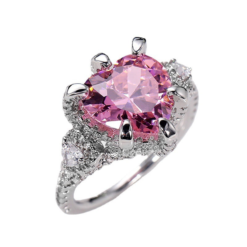 Pink Heart Zircon Ring Coppered Electroplated Jewelry for Engagement Promise Anniversary Gift Sparkling Durable