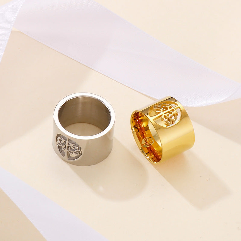 Womens Tree Of Life Ring Titanium Steel Electroplated Fashion Jewelry For Everyday Wear Gift Idea Size 6 7 8 9