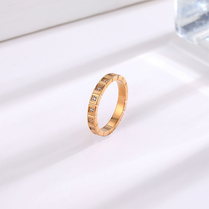 Womens Simple Elegant Square Gang Drill Titanium Steel Ring Hypoallergenic Electroplated Finish For Women Size 6 7 8 9