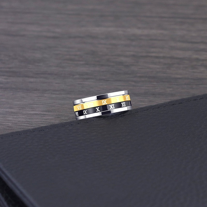 Digital Rotating Titanium Steel Mens Ring Color Silver Electroplated Geometric Style US Sizes 7 8 9 10 11 Ring