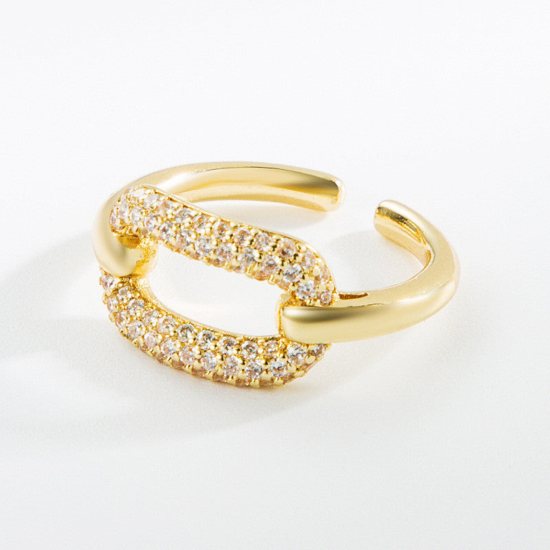 Oval Copper Micro Inlaid Rhinestone Ring For Women