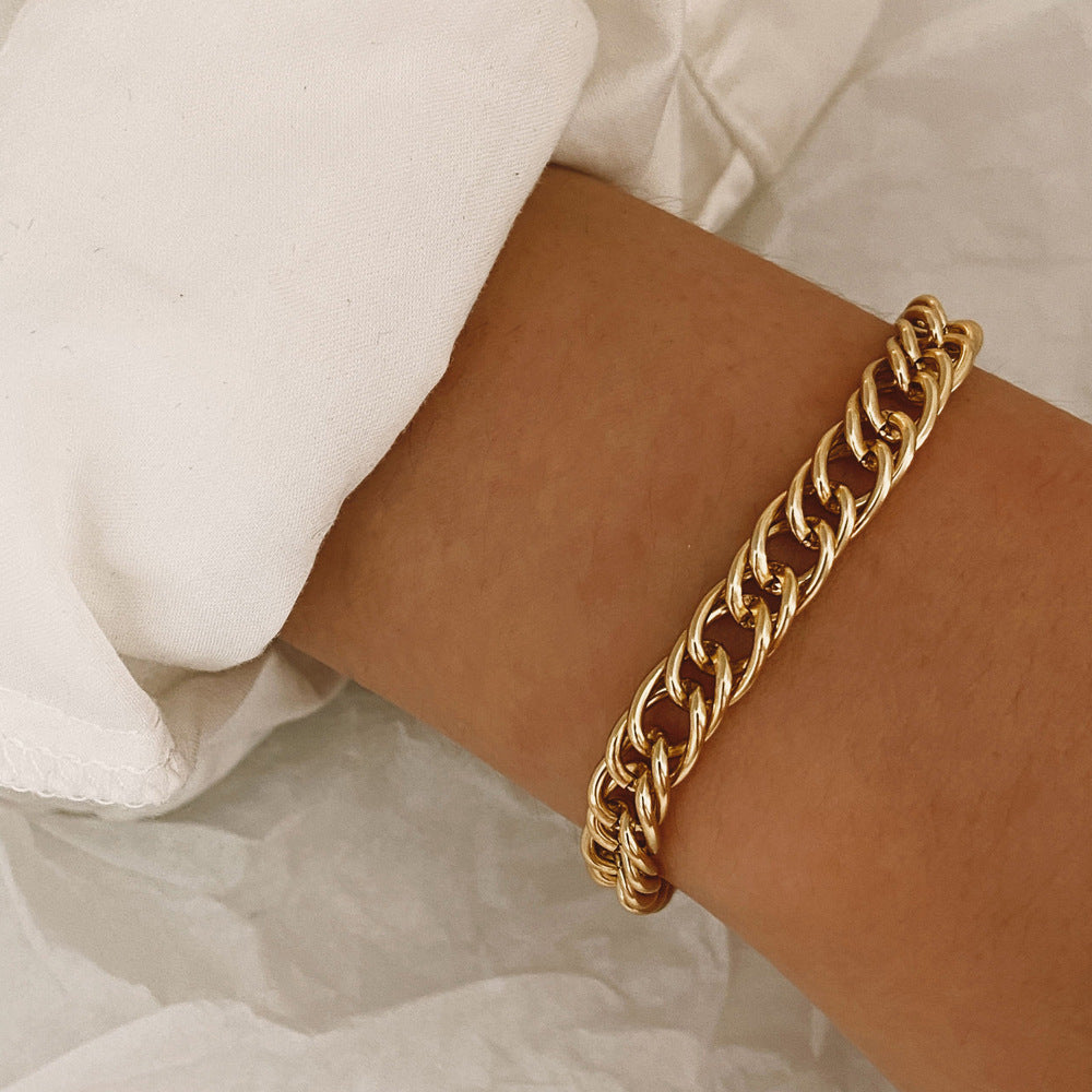 Gold Chain Bracelet Thick Design European Retro Style Alloy Jewelry For Women And Girls Elegant Everyday Wears