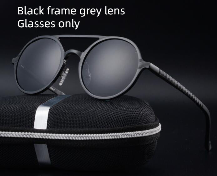Mens Retro Round Sunglasses Aluminum Magnesium Frame Polarized Lenses UV400 Protection Vintage Driving Eyewear