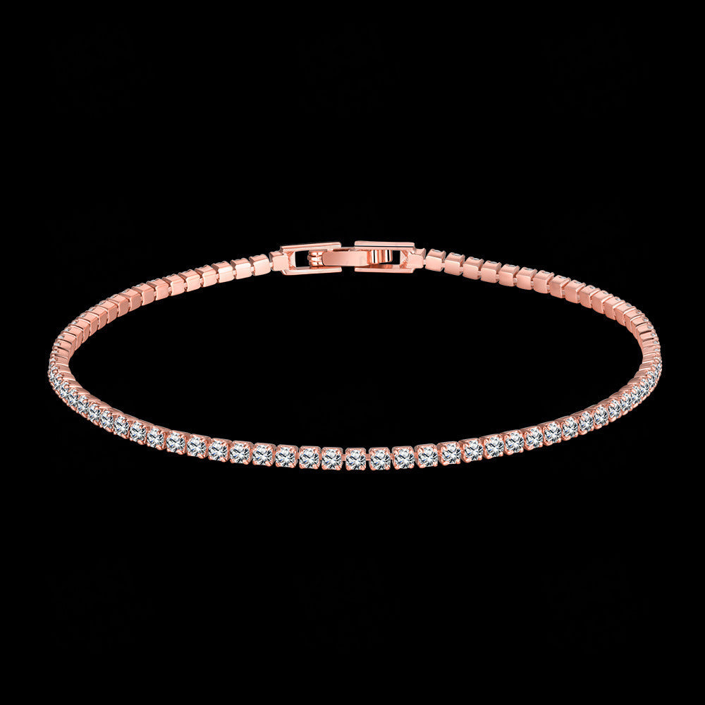 Womens Geometric Chain Bracelet Zircon Inlaid Design Alloy Metal Copper Plated Rose Gold Silver Champagne Gold