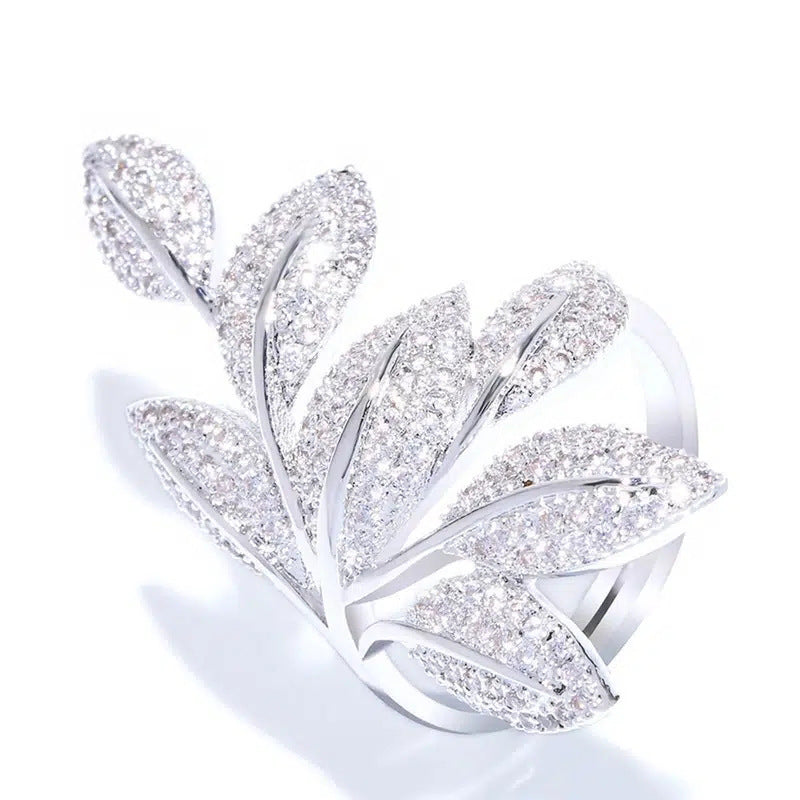 Zircon Ring Copper Flower Leaf Design Statement Jewelry For Women Daily Wear And Special Occasions Daily Spark