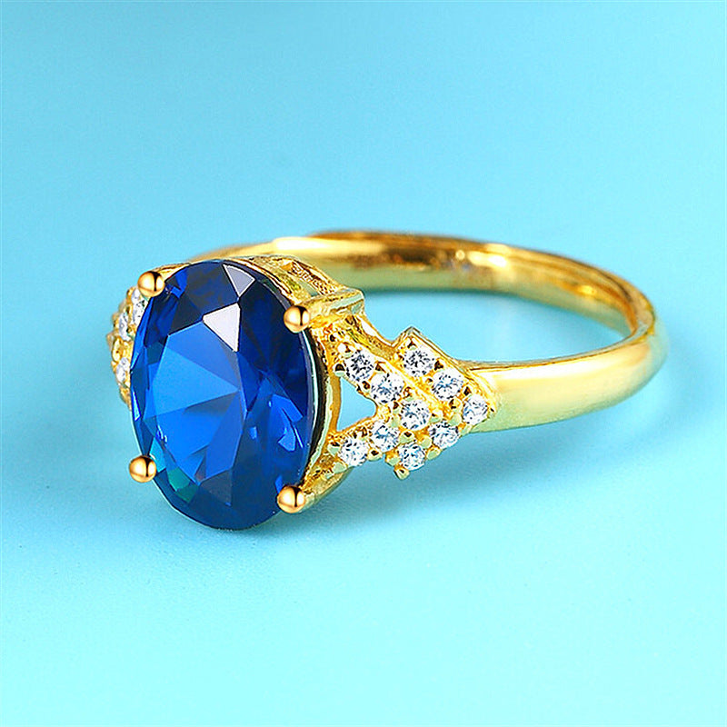 Unisex Gold Plated Sapphire Ring Opening Ring Adjustable Wedding Band Tanzanite Diamond Geometric Jewelry Gift