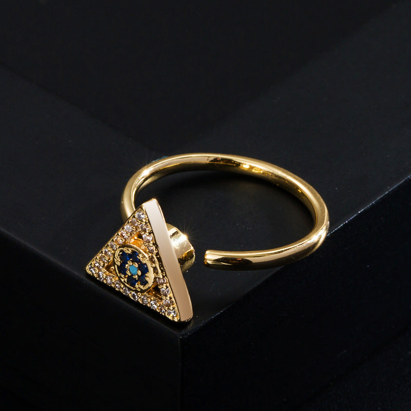 Rotatable Zircon Ring Gold Plated Copper Micro Inlaid Adjustable Open Elegant Style Jewelry For Everyday Wear