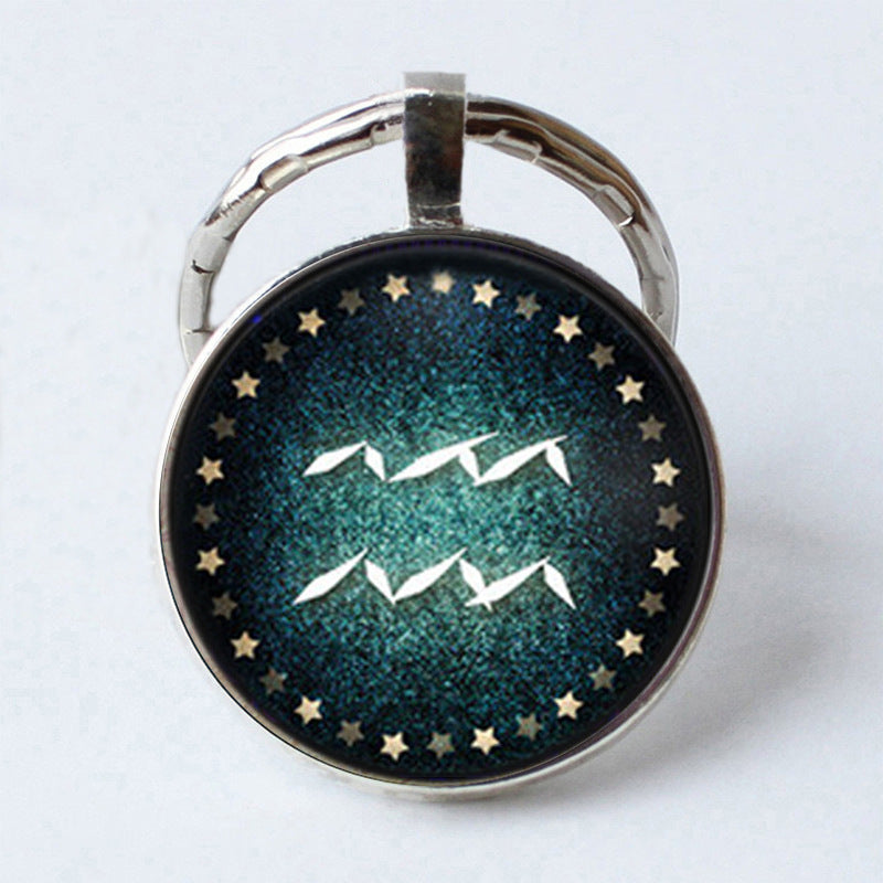 Electroplated Alloy Zodiac Keychain With Time Gem Design Key Ring Buckle Featuring Themed Twelve Signs Gift Ready