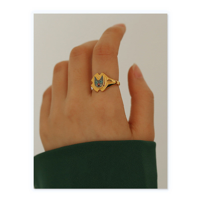 Womens Animal Zodiac Ring Brass Ring with Drip Oil Europe and America Ring Meow Bracelet All-match Ring Net Celebrity Ring Female Ring Jewelry
