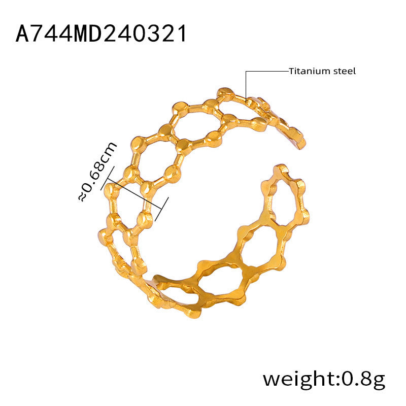 Simple Hollow Out Line Stitching Titanium Steel Gold Plated Ring For Women Open Mouth Design Trendy Jewelry Gift