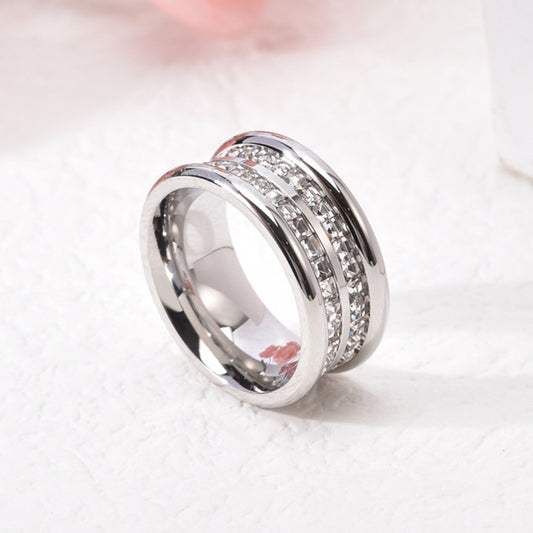 Titanium Steel Ring Silver Color Fashion Retro Design With Geometric Pattern For Men And Women Size 6 7 8 9 10