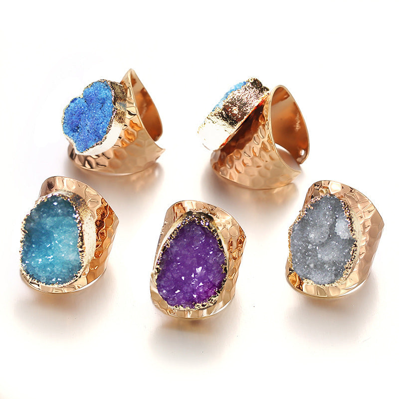 Oval Crystal Cluster Wrap Ring Color Plated Inlay Style For Women Lake Blue Treasure Blue Rose Red Original Color