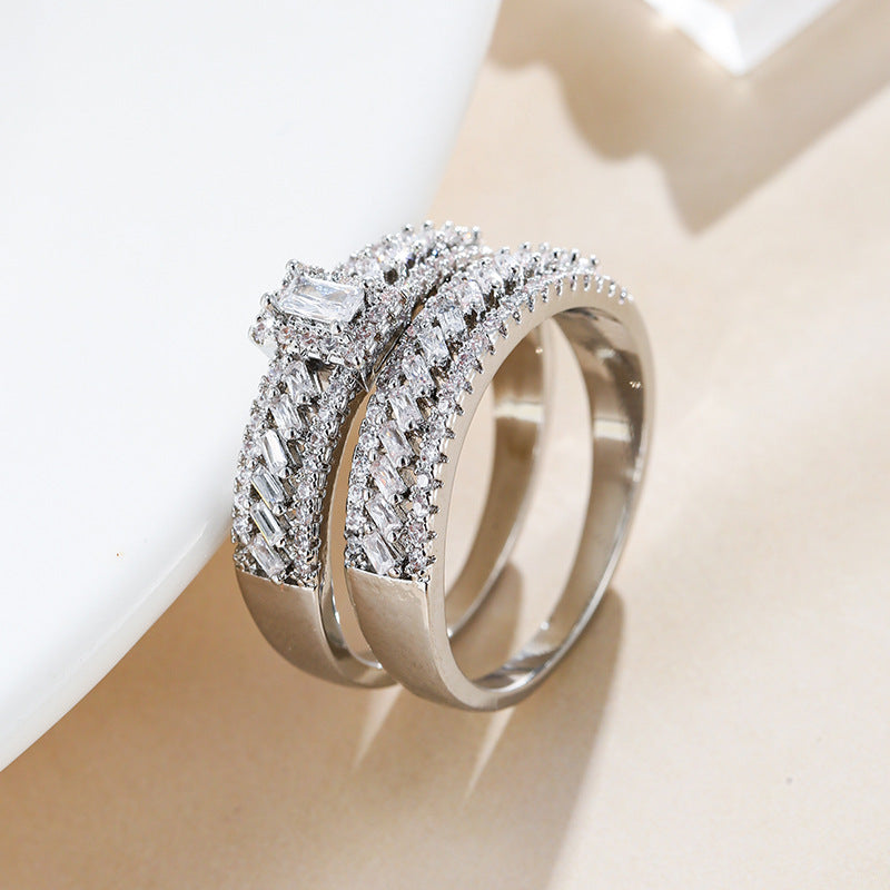 Womens Copper Ring Set With Zircon Stone Geometric Electroplated Jewelry European American Style Fashion Rings Pair