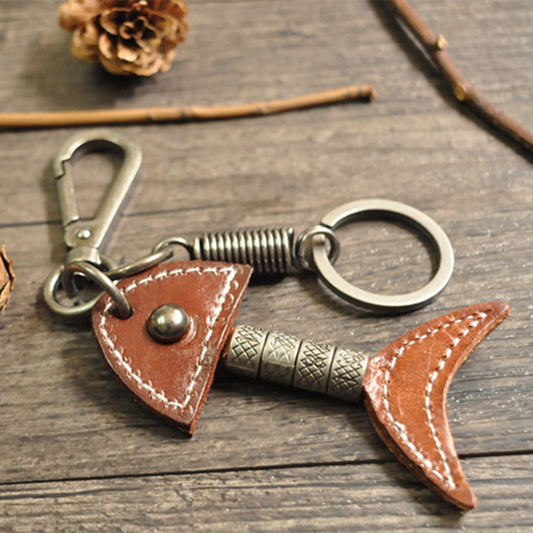 Personalized Cowhide Keychain First Layer Leather Geometric Alloy Design Creative Gift Black Brown Camel A Gift