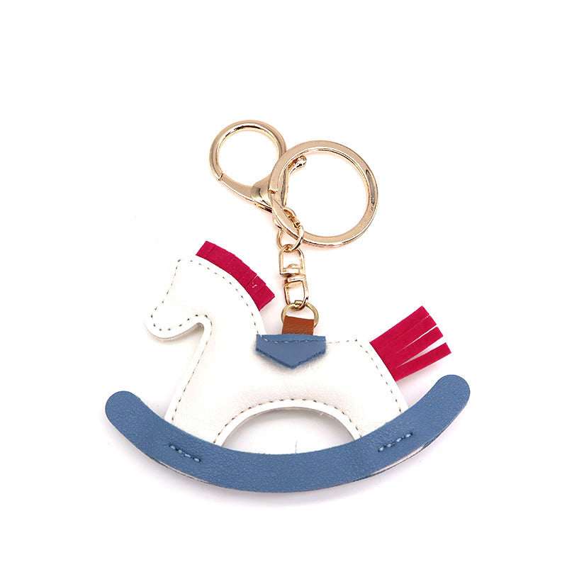 Handmade Artificial Leather Horse Keychain Pendant Exquisite Manual Craftsmanship Light Blue Orange Blue Light