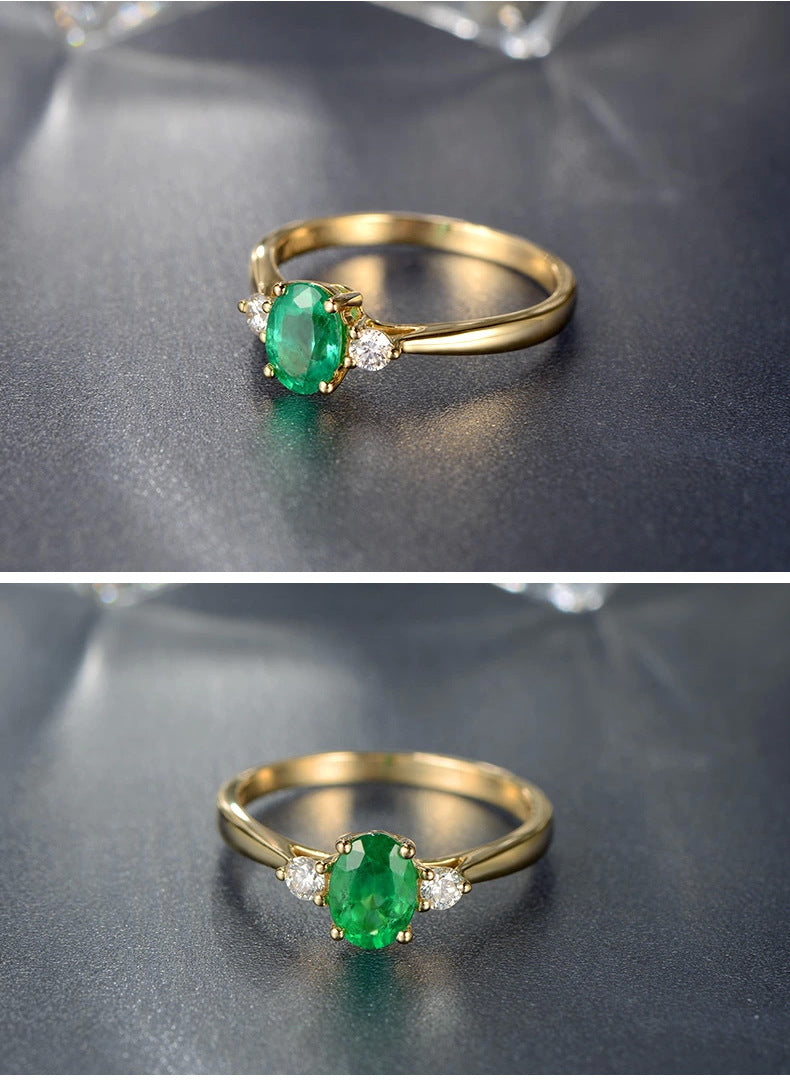 Vintage Gold Imitation Emerald Moissanite Rings For Women Adjustable Copper Gemstones Jewelry Everyday Use