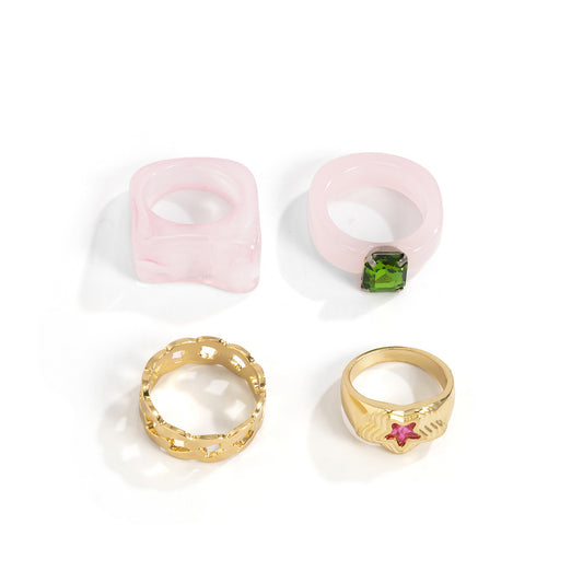 Geometric Metal Ring Set Of 4 Star Rings For Women Girls Ladies Non Inlaid Jewelry Durable Crafts For Day Wear