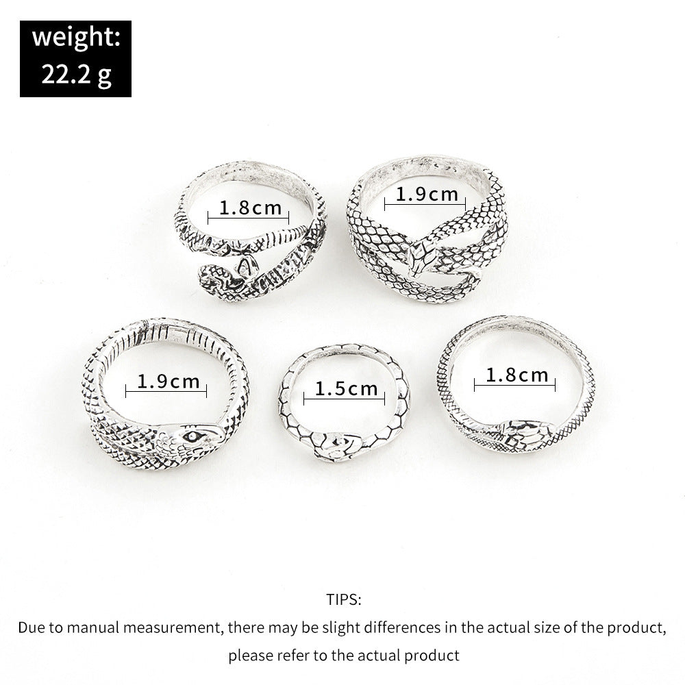 Electroplated Alloy Ring Set Geometric Snake Rings Vintage European American Style 5 Piece Free Shipping Today