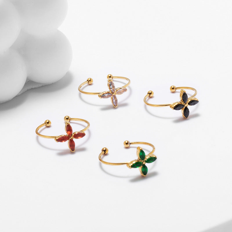 Womens Four Leaf Clover Ring Stainless Steel Electroplated Flower Design Durable Fashion Jewelry Everyday Wear