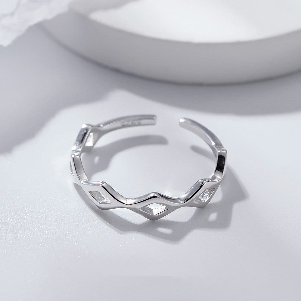 S925 Sterling Silver Diamond  Korean Style Trendy Square Ring