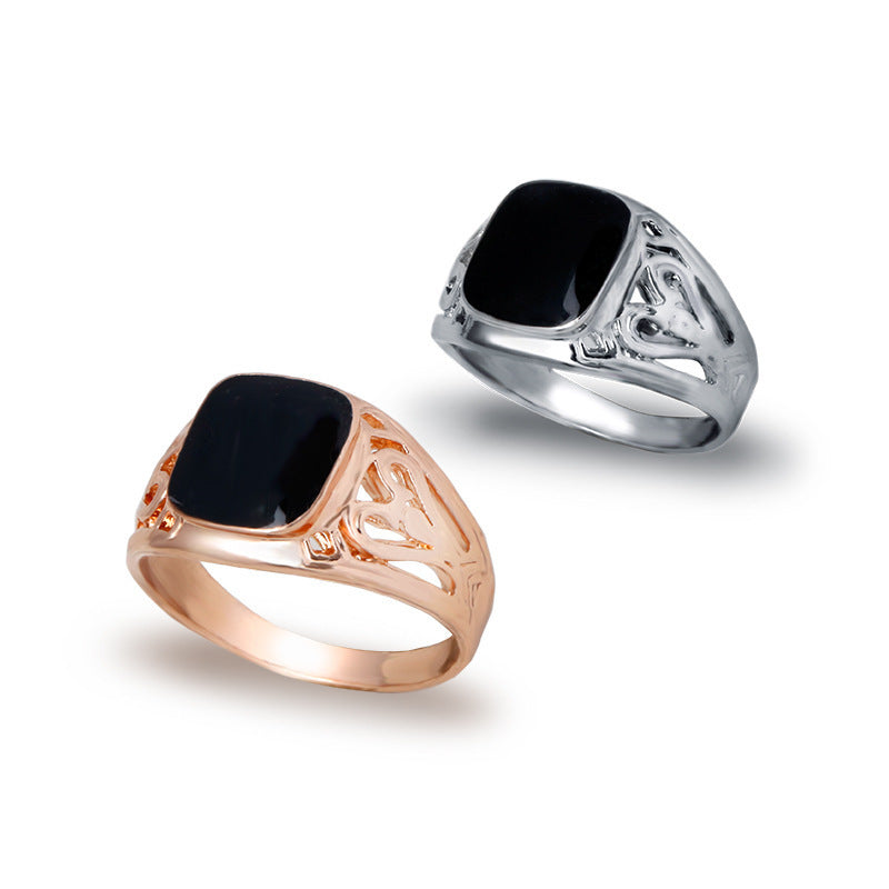 Womens Alloy Inlay Ring With Gemstone Hollow Carved Design